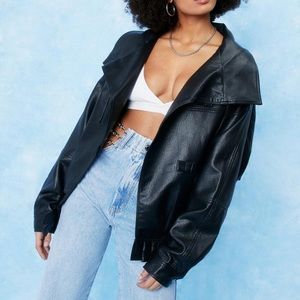 Oversized Drop Sleeve Faux Leather Jacket